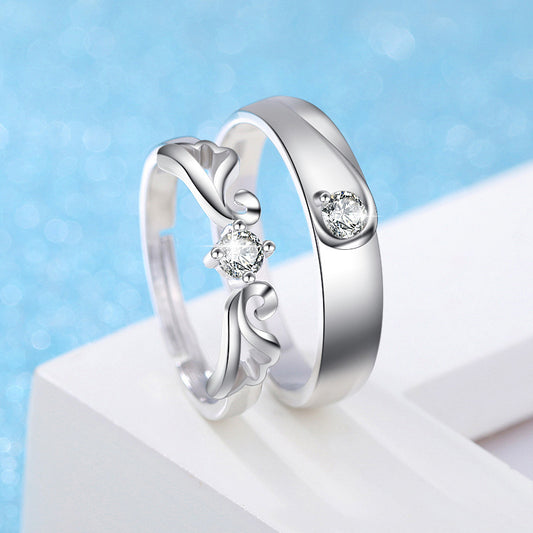 Sterling Silver Floral Wedding Rings For Couples Gem Inlaid Electroplated Elegant Bands Anniversary Jewelry Set