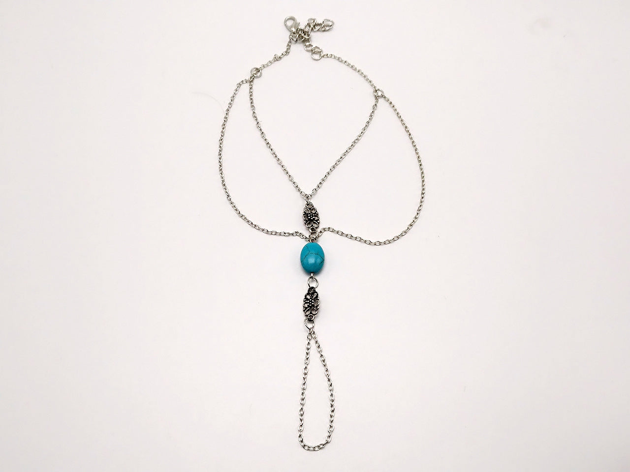 Turquoise Finger Bracelet Hollow Carved Alloy Gemstone Inlay Geometric Design Women Anniversary Gift Gift Idea