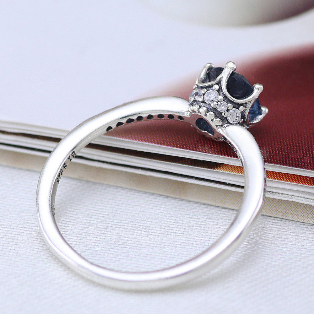 Silver Crown Ring For Women With Blue Zircon Accents European Fashion Jewelry Elegant Statement For Everyday Wear