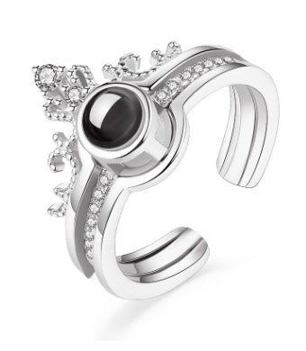 Couple Rings Romantic Projection I Love You In 100 Languages Copper Ring Set With Exquisite Rose Exquisite Box