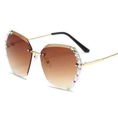 Women Sunglasses Metal Frame HD Lenses Diamond Design UV Protection Sun Shield Designed For Daily Use Cozy Fit