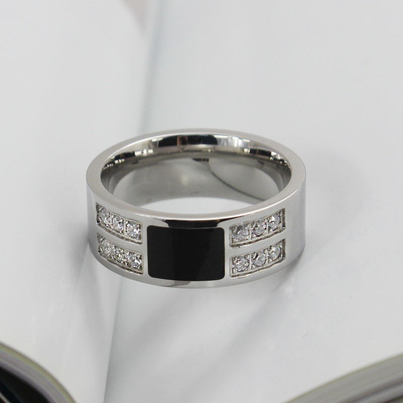 Mens Ring Alloy Band With Zircon Stone Fashion Jewelry For Men Stylish Accessory Gift Idea Everyday Style Bold