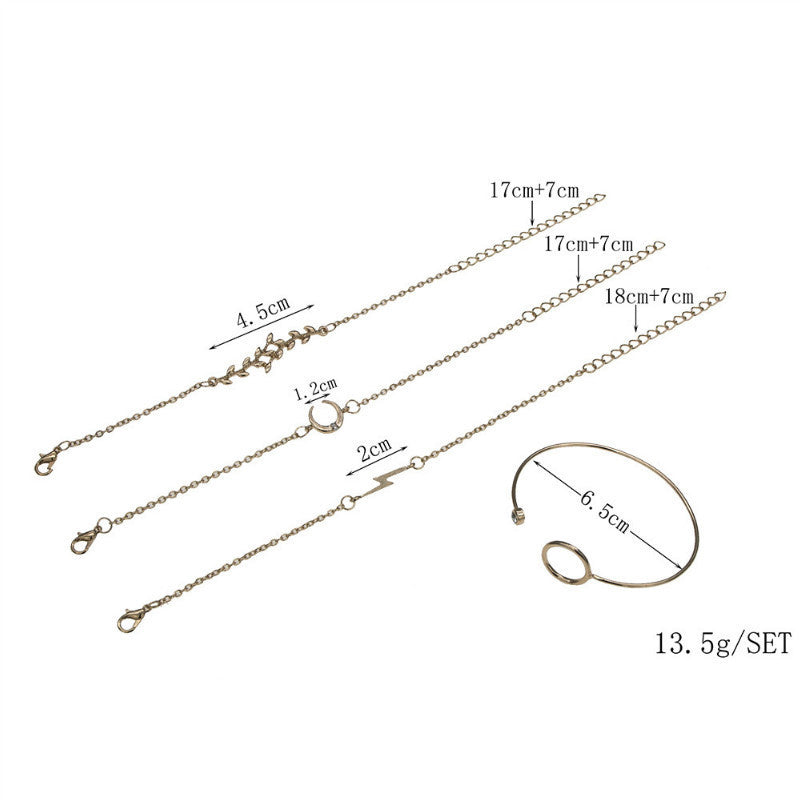 Womens Bracelet Set Gold Alloy Leaf Moon Lightning European American Fashion Jewelry Bracelets Anniversary And