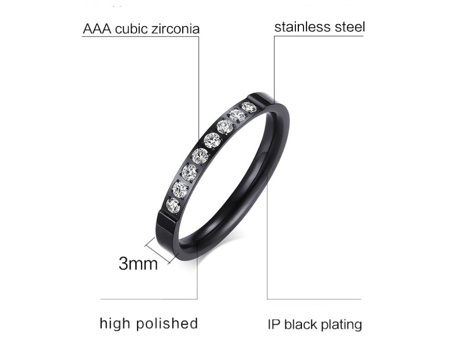 Womens Stainless Steel Zircon Ring 3MM Dainty Stackable Band Elegant Durable Everyday Jewelry Gift For You All