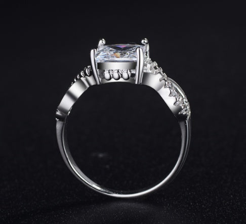 White Copper Ring With Zircon Inlay For Special Occasions