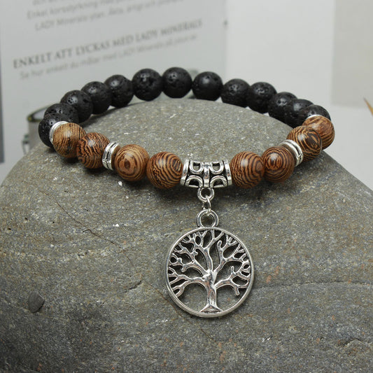 Unisex Volcanic Stone Bracelet Buddha Bead With Lotus Pendant Tree Of Life Geometric Jewelry For Everyday Wear