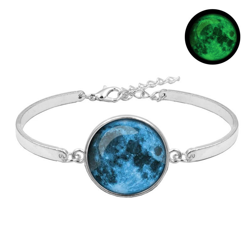 Unisex Galaxy Moon Time Gemstone Bracelet Silver Plated Alloy Bracelet With Glass Inlay Celestial Jewelry Gift