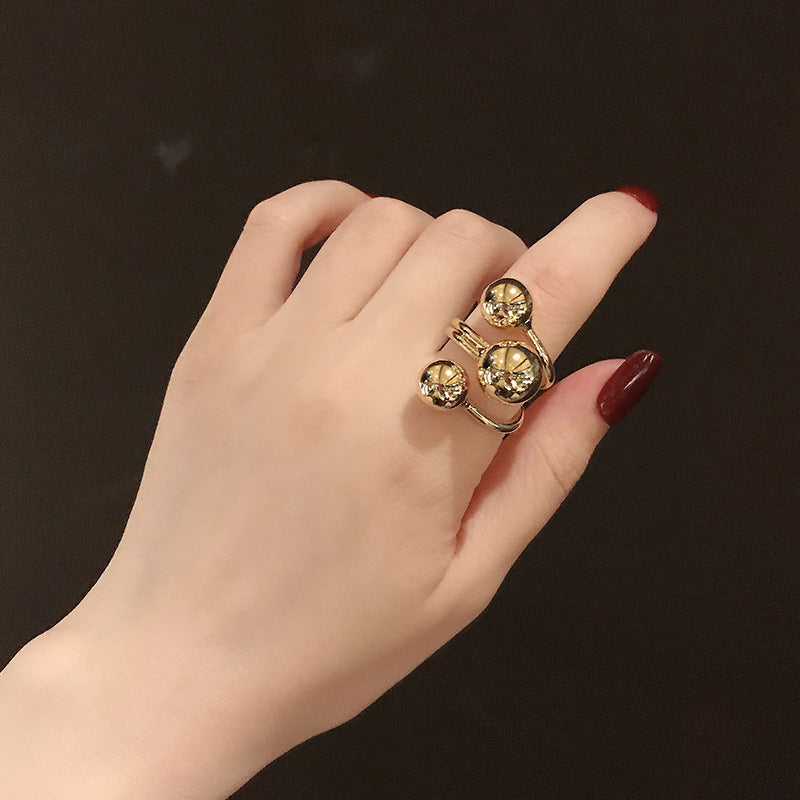 Ladies Round Bead Ring Alloy Electroplated Minimalist Korean Inspired Dainty Stackable Jewelry Statement Piece