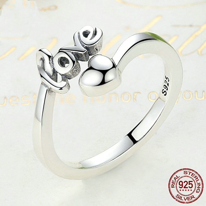 Sterling Silver Love Letter Ring for Women 925 Silver Oxidized Finish Ring Romantic Gift for Her Elegant Design Ring