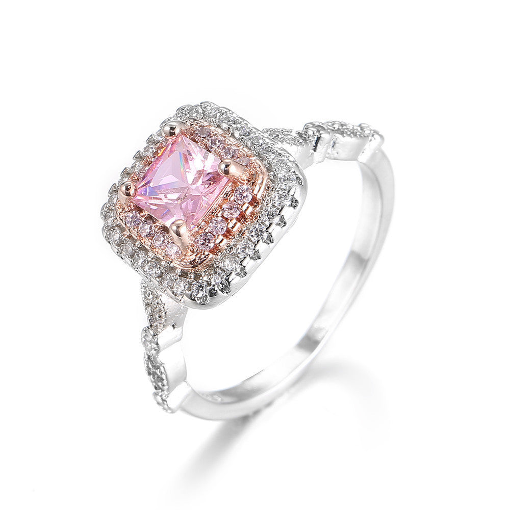 Sterling Silver Pink Diamond Ring Square Cut Women Wedding
