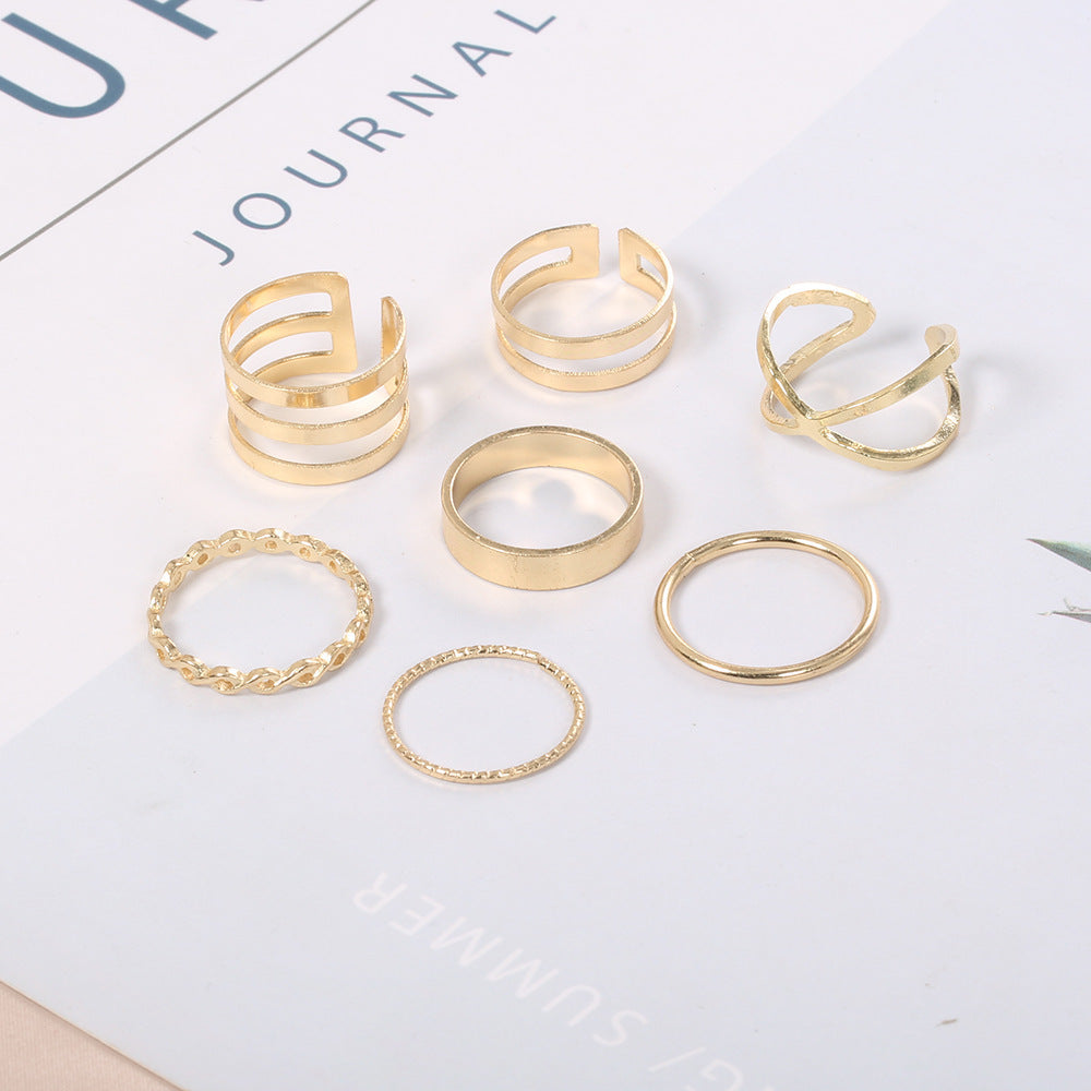 Gold Geometric Ring For Women Alloy Threaded Band Not Inlaid European Fashion Jewelry Geometric Mosaic Shines