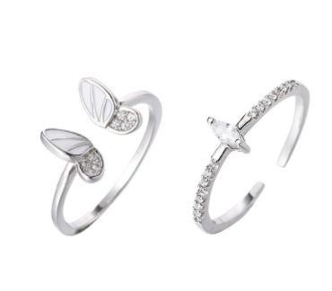 Womens Butterfly Ring Adjustable Zirconia Copper White Gold Plated Fashion Jewelry Elegant Dainty Gift for Her