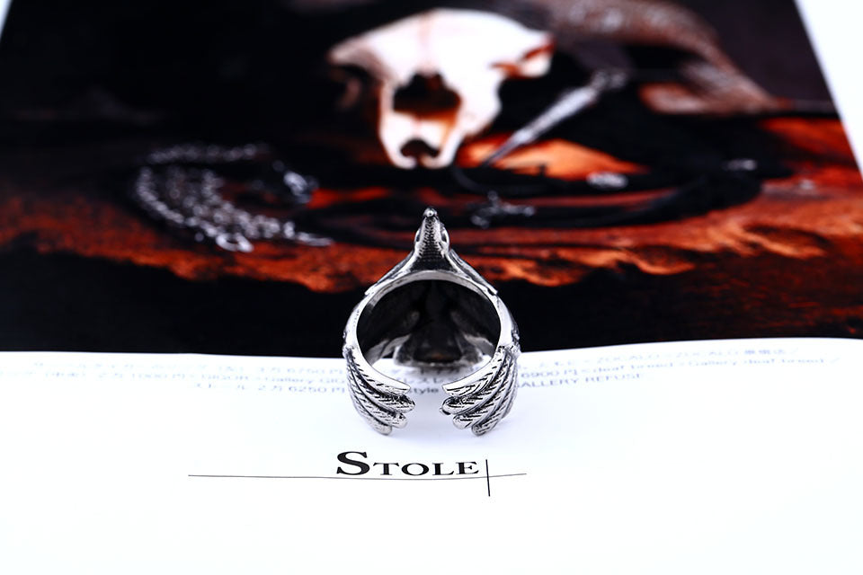 Mens Eagle Ring Titanium Steel Plated Bold Fashion Jewelry Durable Statement Band Unique Design Versatile Accessory