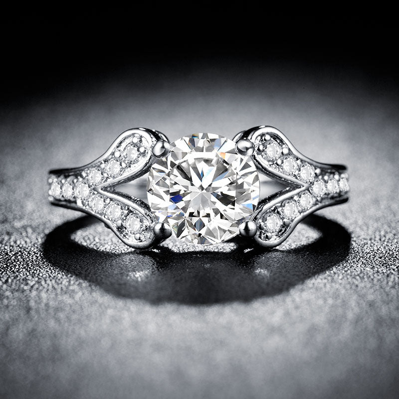 Women Zircon Ring Silver Plated Copper Base Geometric Wedding Engagement Fashion Jewelry Hard Anniversary Gift