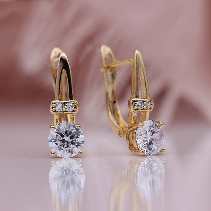 Womens Jewelry Set Rose Gold Alloy Earrings and Ring Set Round White Zircon National Style Fashion Jewelry for Women Girls Party