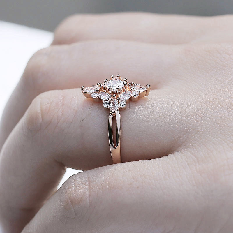 Rose Gold Zircon Ring For Women Copper Base With Gold Plated Inlay Gemstone Sizes 6 7 8 9 10 Elegant Everyday Accessory