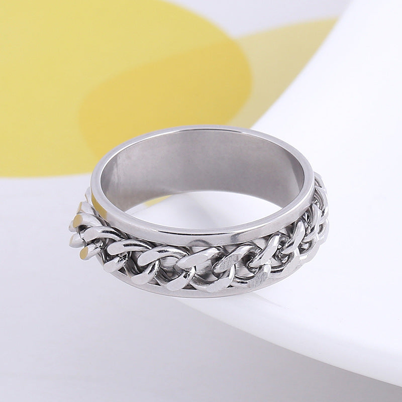 Mens Stainless Steel Chain Ring Geometric Design Durable Stylish Ring For Birthday Gift Band Jewelry Accessory Edition