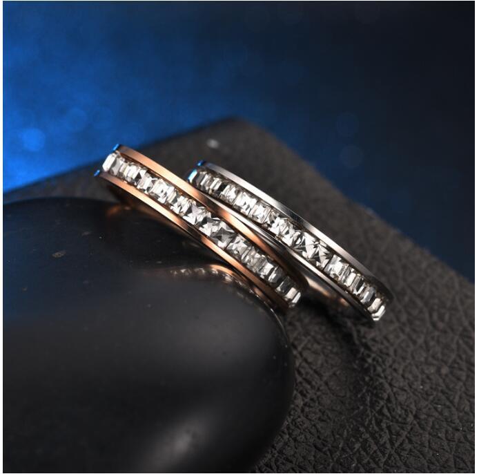 Titanium Steel Ring Single Row Diamond Ring For Women And Girls European American Minimalist Ring Steel Or Rose Gold
