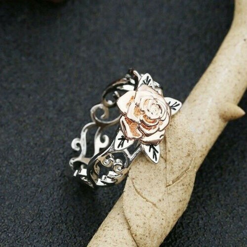 Two Tone Flower Rings Copper Plated Rose Gold Rings With Gold Plated Gemstone Inlay Flower Design For Birthday