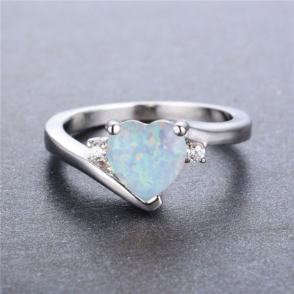 Womens Heart Ring Gold Plated Opal Stone Elegant Alloy Jewelry Simple Design Birthday Gift For Women Gift Idea