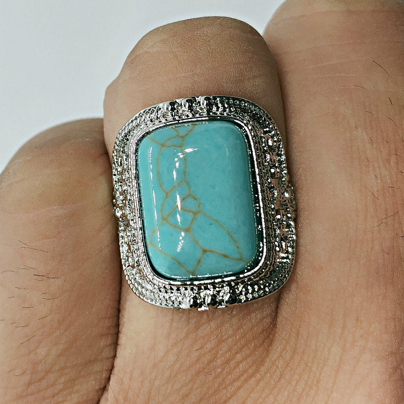 Heart Shaped Turquoise Electroplated Ring Travel Souvenir Ring For Women And Girls Independent Packaging Unique