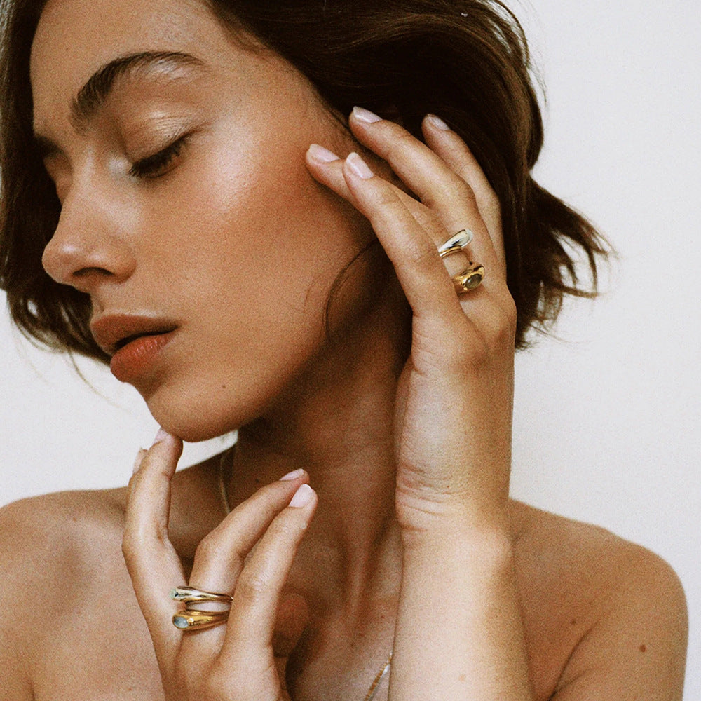 Womens Geometric Circle Ring Stainless Steel 18K Gold Resin