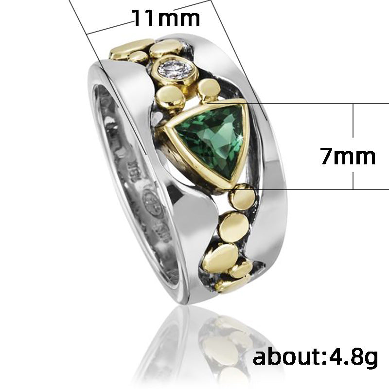 Openwork Pattern Inlaid Green Zircon Ring Copper Womens Style Gold Plated Inlaid Gems Semi Precious Stones Gem