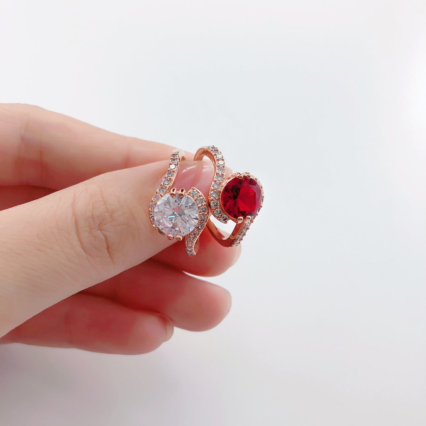 Rose Gold Plated Geometric Copper Ring With Zircon Setting