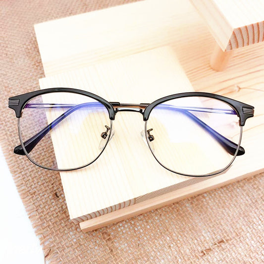 Unisex Vintage Metal Eyeglasses for Small Faces Anti Blue Light Flat Mirror Retro Full Rim Eyewear Durable Frame