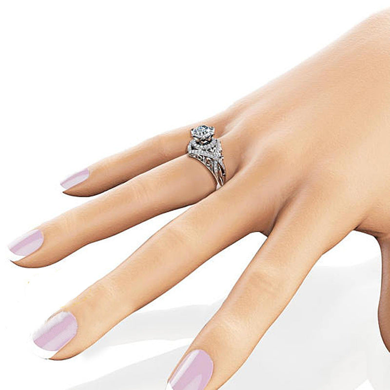 Brass and White Steel 4 Prong Ladies Ring Inlay Gems