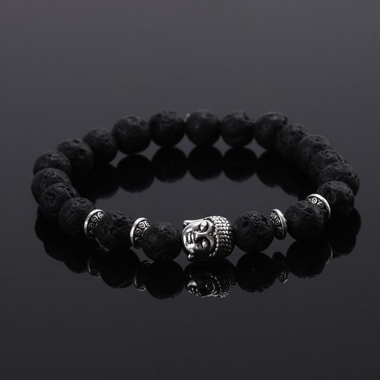 Unisex Lava Stone Bracelet Buddha Head Ethnic Bead Peaceful Warrior Alloy Plated Jewelry Ethnic Style Bead Art