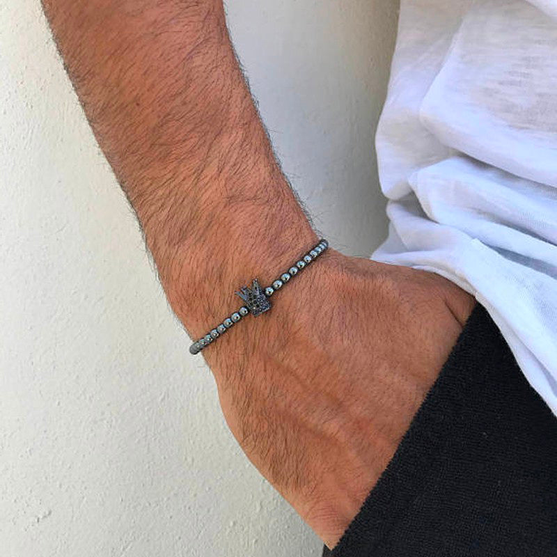 Unisex Beaded Bracelet Geometric Design Black Gallstone Bracelet Hand Jewelry Fashion Accessory New Chic Style