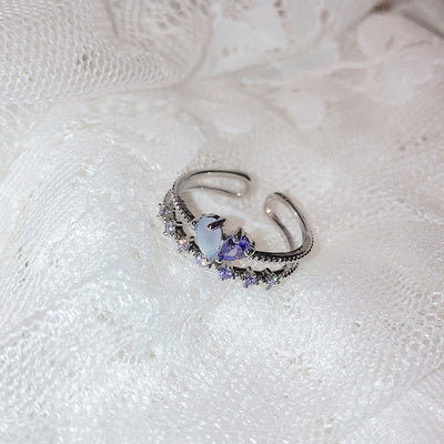 Small Flower Moon Ring With Heart Crystal Flower for Index Finger Women Jewelry Elegant Everyday Jewelry Gifts