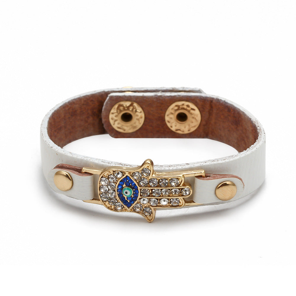 Womens Leather Palm Bracelet With Diamond Eyes Jewelry