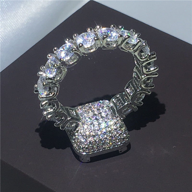Womens Elegant Alloy Ring With Zircon European Engagement Jewelry Marriage Band Size 5 To 12 Opp Bag Packaging