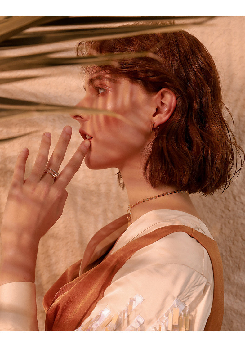 Womens Double Ring Gold Plated Copper Ring With Cross Crown Roman Numeral Patterns Lightweight Fashion Jewelry