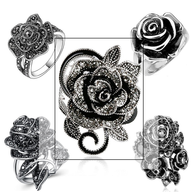 Womens Rose Ring Silver Alloy With Sparkling Crystal Exquisite Design Ring Perfect Gift Accessory Elegant Everyday Wear