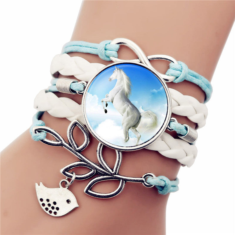 Horse Themed Bracelet with Glass Gem Pendant Die Cast Alloy Elegant Charm Jewelry Length 17cm Plus 5cm Extension