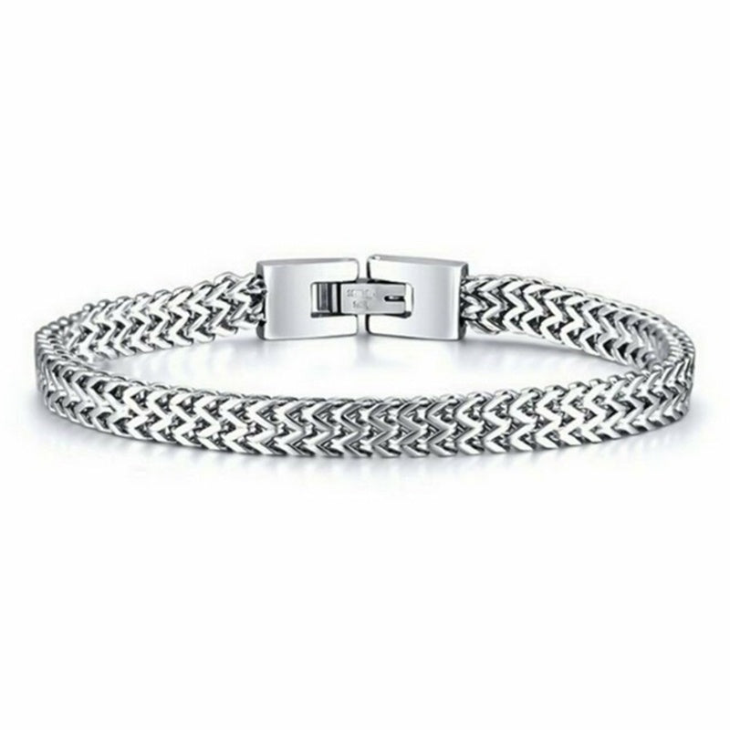 Mens Stainless Steel Chain Bracelet Trendy Link Bracelet Fold Over Clasp Durable Jewelry Gift for Men 21cm 6mm