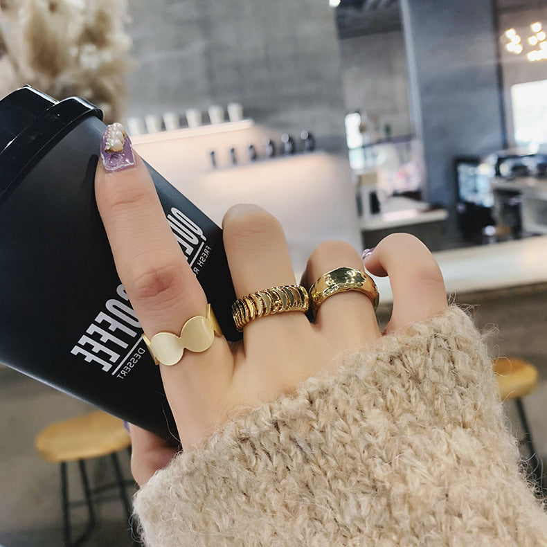 Concavo Convex Geometric Alloy Ring Electroplated Unisex Fashion Jewelry Durable Versatile Daily Wear Everyday