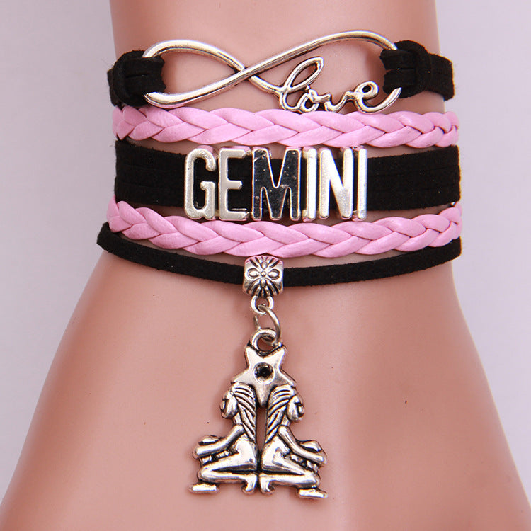 Unisex Woven Alloy Bracelet With Electroplating Constellation Letters Numbers Text Design Simple Everyday Style