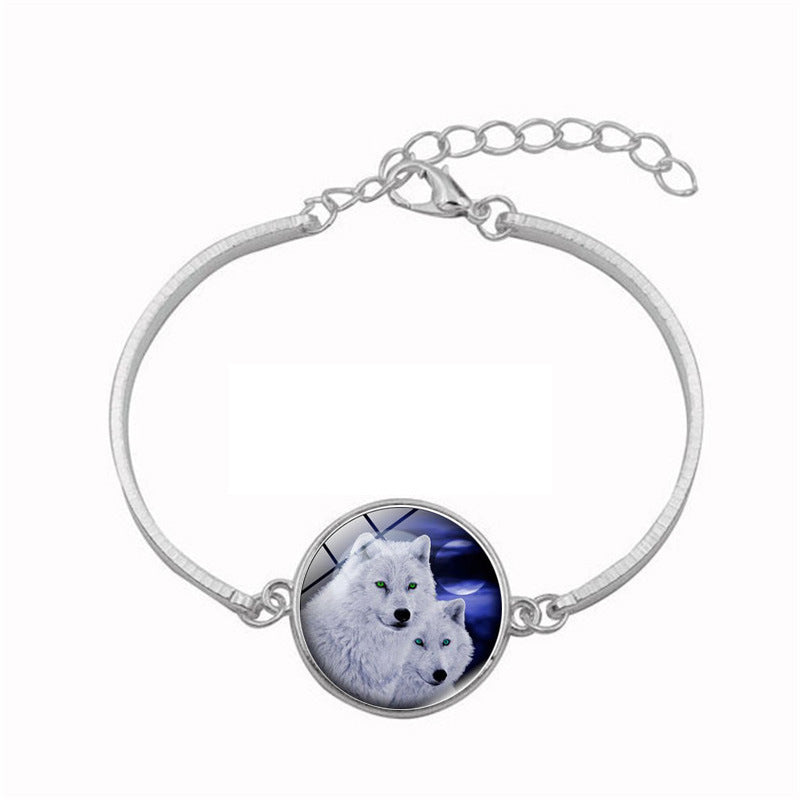 Women Time Gemstone Glass Pendant Bracelet With Alloy Chain Lightweight Adjustable Length Fashion Chic Jewelry