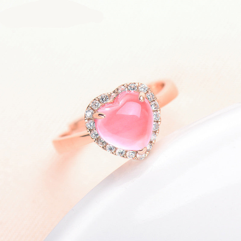 Rose Gold Heart Ring For Women Copper Alloy Hibiscus Stone Inlaid Elegant Jewelry Gift For Anniversary Timeless Design