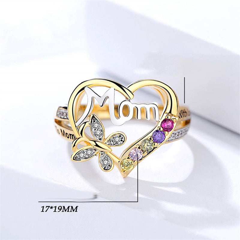 Gold Ring For Women With Rhinestone Butterfly And Heart Design Alloy Jewelry Gift For Mothers Day Elegant Look