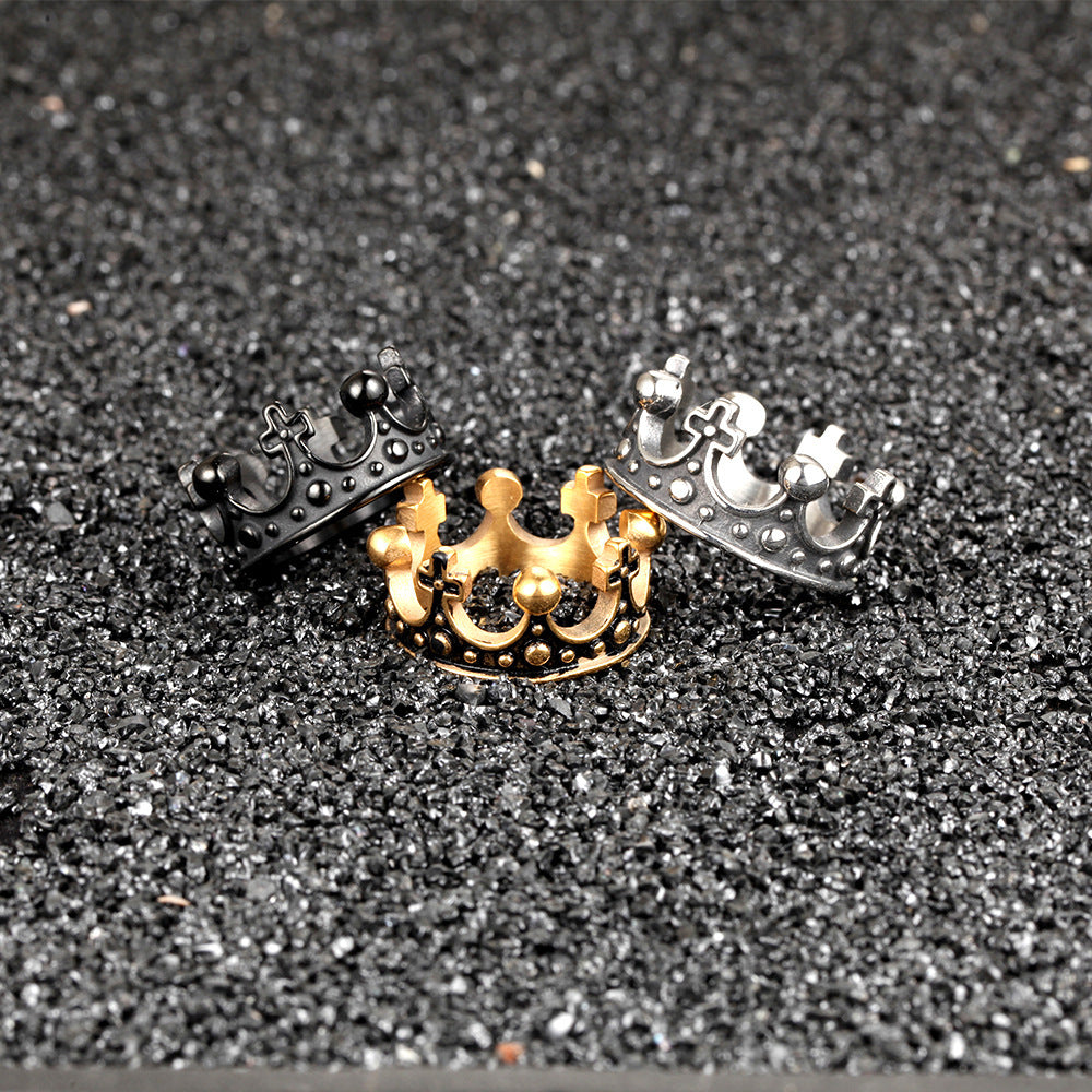 Mens Crown Cross Ring Titanium Steel Retro Design Handmade Jewelry For Everyday Wear Classic Style For Him Now