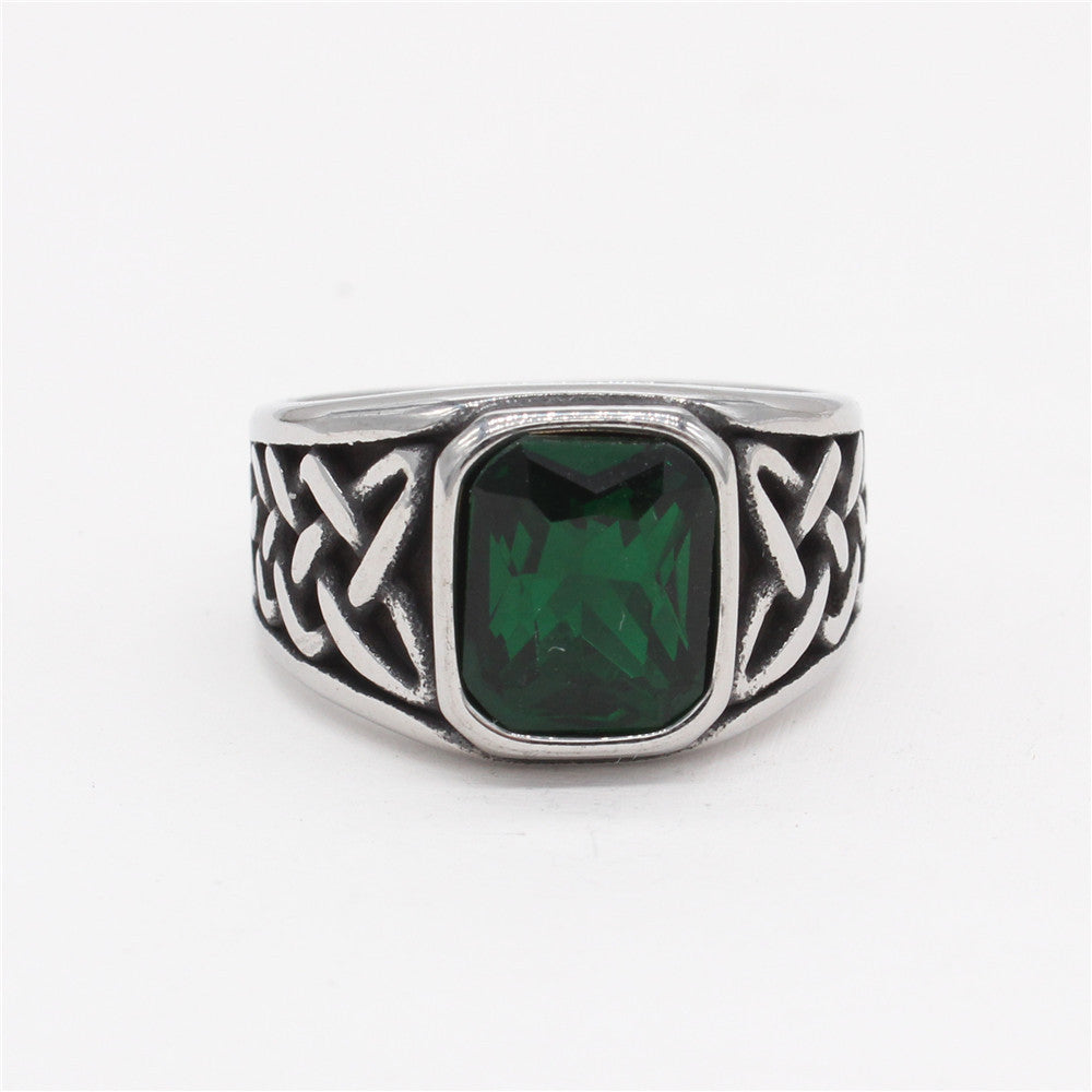 Viking Pattern Gemstone Titanium Steel Ring for Men