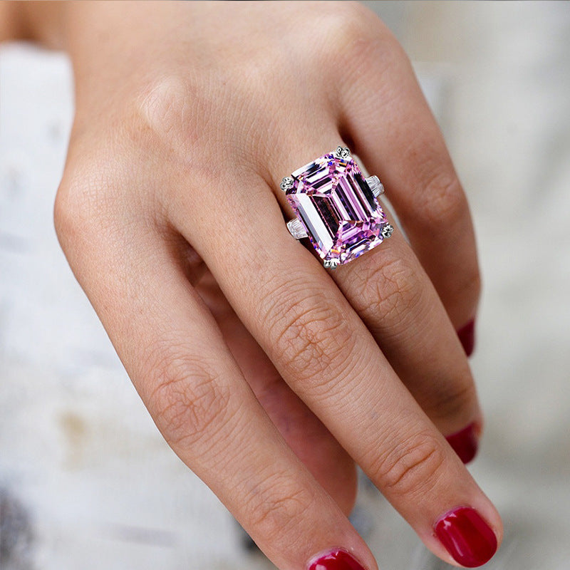 Copper Zircon Ring for Women Rectangular Elegant Fashion Jewelry for Everyday Wear and Occasions Beautiful Sheen Finish