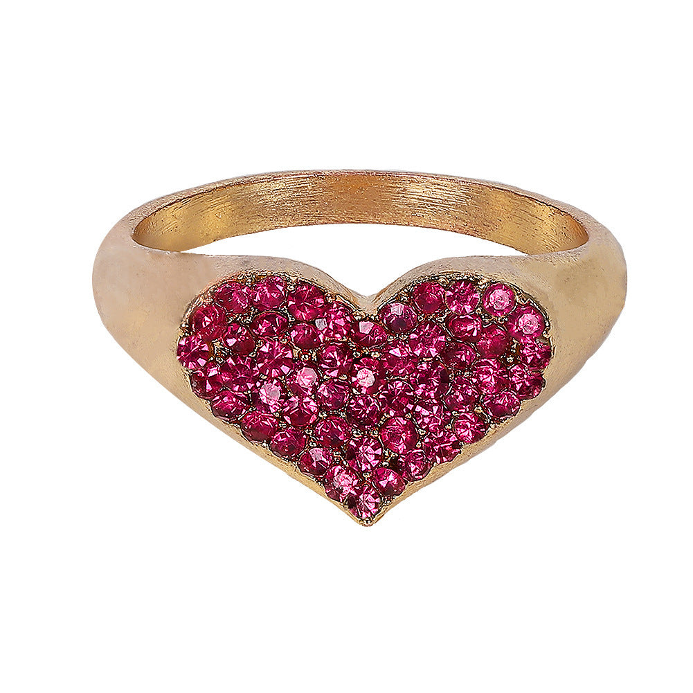 Frosted Heart Round Ring Diamond Studded Alloy Bands Wedding Daily Wear Exquisite Fashion Jewelry Gift Durable