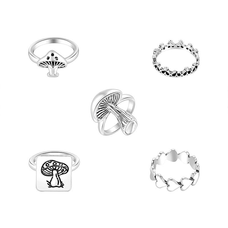 Womens Retro Rings Set Five Piece Alloy Rings With Diamond Engraved Pattern For Women Individually Packed Sets