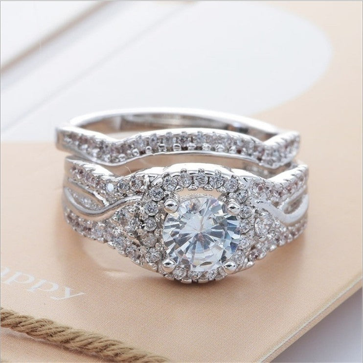 Zircon Ladies Wedding Ring Three Layer Gold Plated Inlaid Gemstones Timeless Bridal Jewelry For Event Use Chic